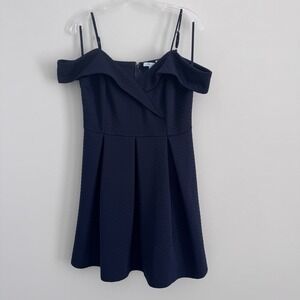 She + Sky Navy Off Shoulder Dress Large Fit Flare Textured